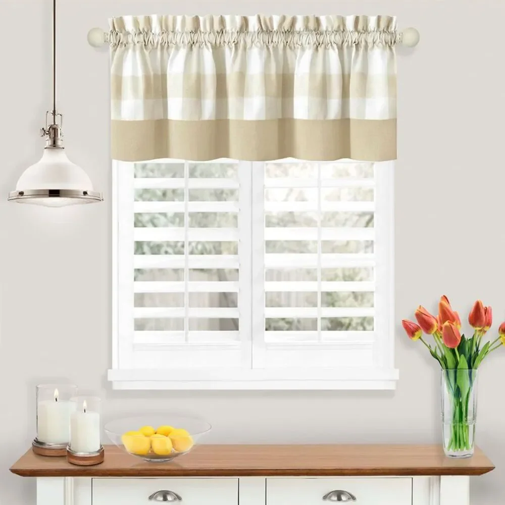 Achim Home Furnishing Hunter Tan Plaid Modern Window Curtain Panels : 57